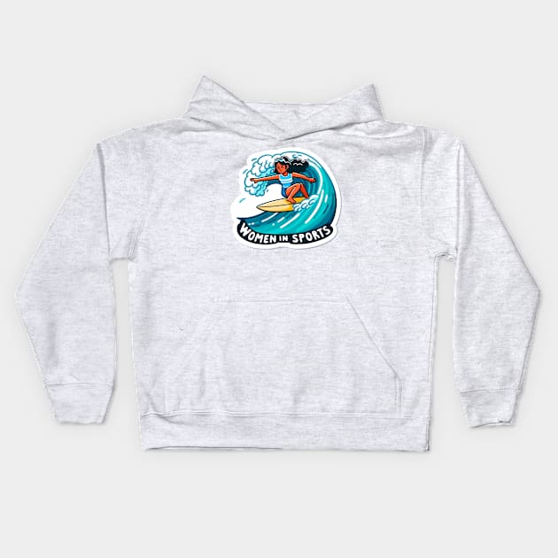 Wave Warrior: Women in Sports Female Surfer Kids Hoodie by PuckDesign